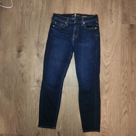 7 For All Mankind Deep Indigo Cropped Gwenevere Skinny Jeans - Picture 1 of 4